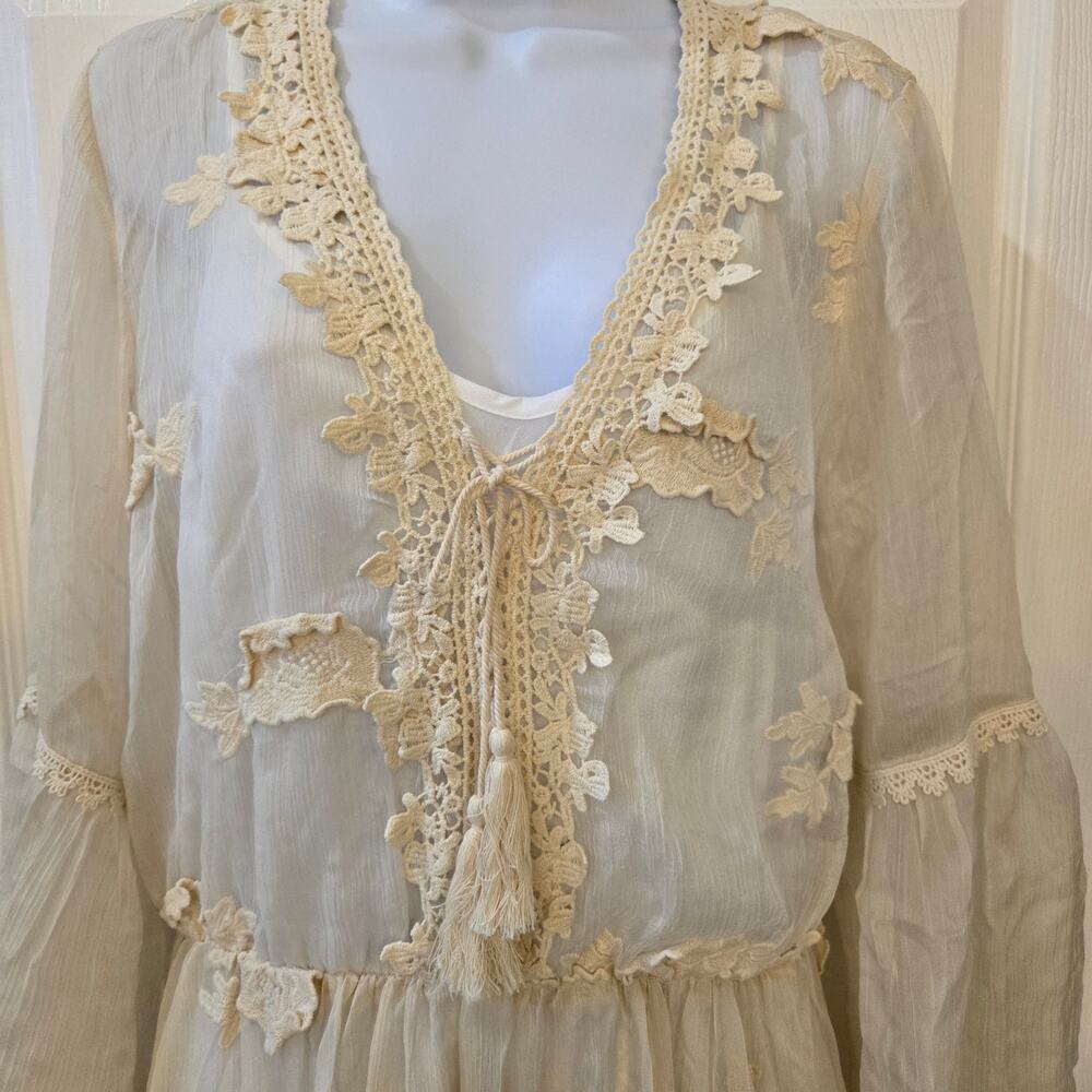 Lucy Paris Fairy Sheer boho chic Crochet bell sleeve Maxi dress Ethereal Med - Picture 6 of 16